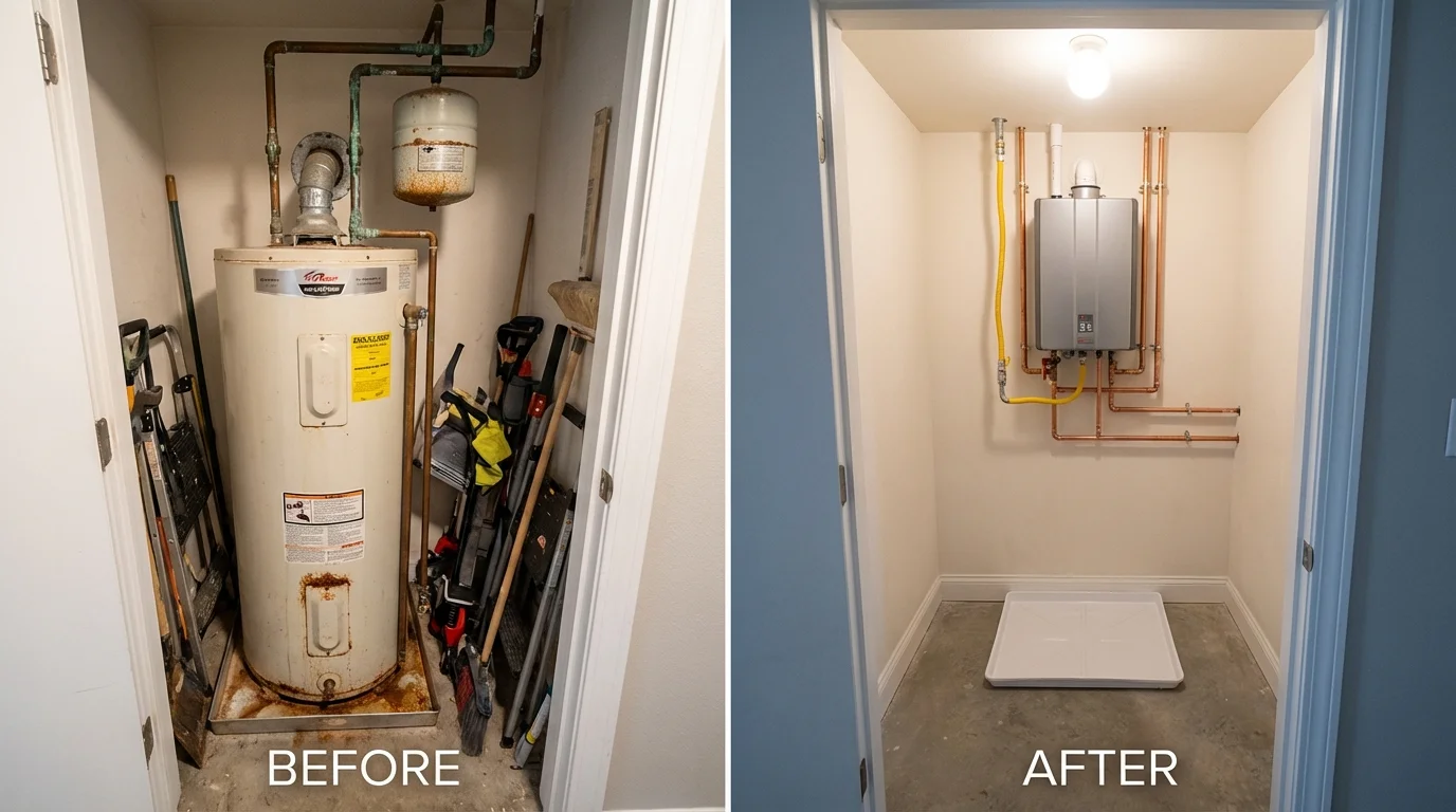 Tank water heater versus wall-mounted tankless unit comparison for Irvine, CA homeowners