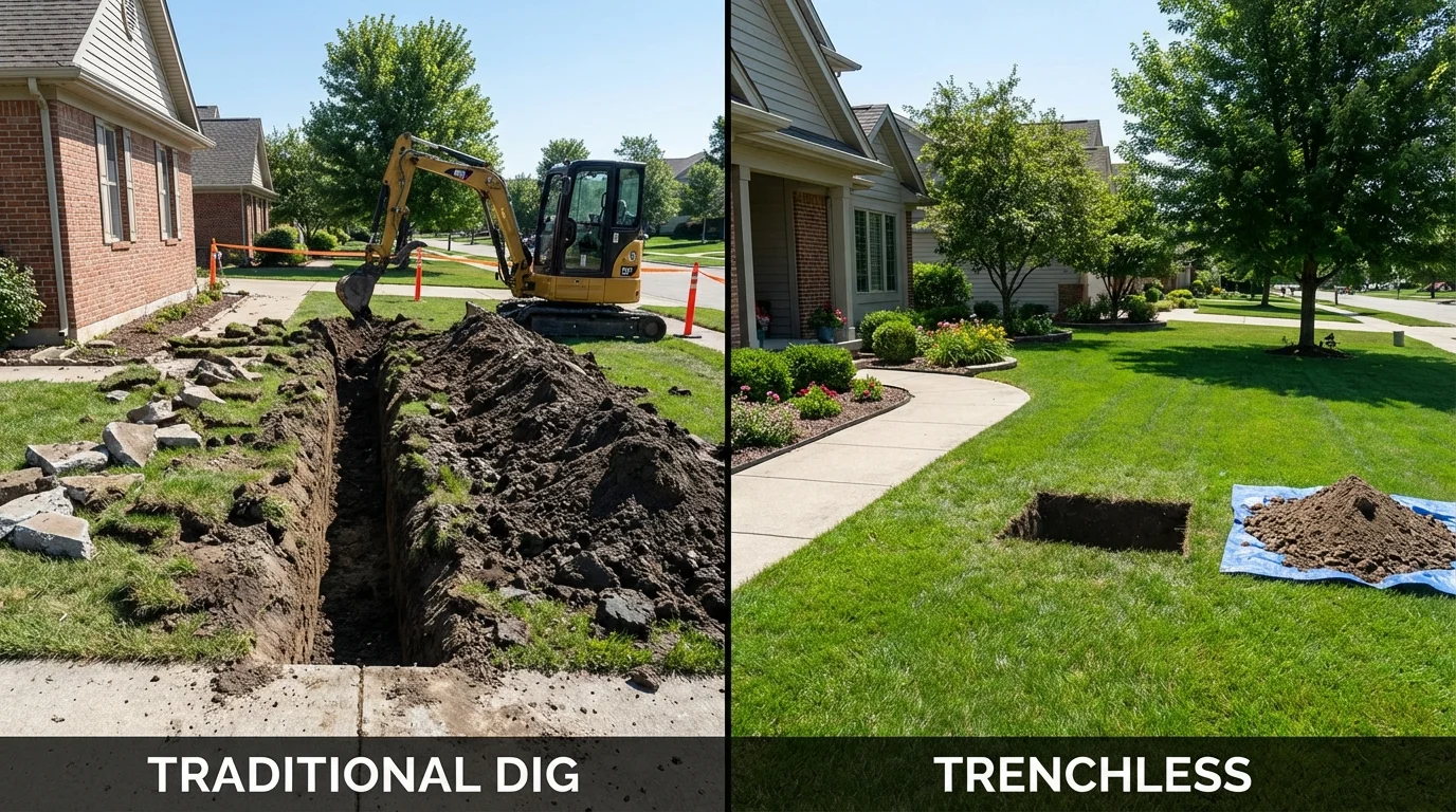 Trenchless sewer repair with minimal yard damage versus traditional excavation in Irvine, CA